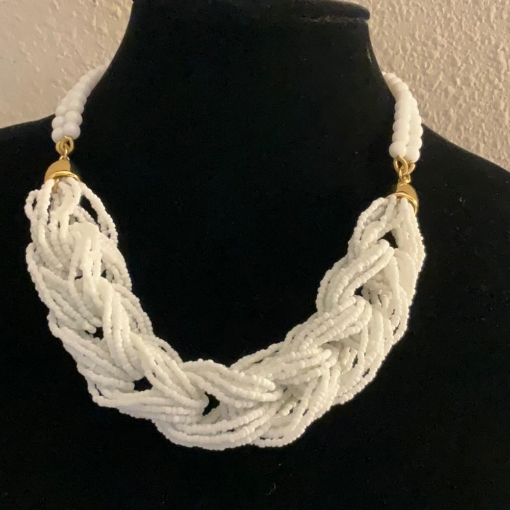 Talbots White Braided Necklace with Gold Accents